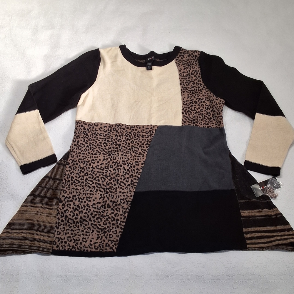 .NWT style co. Sweater multicolor patchwork knit Long sleeves size L .